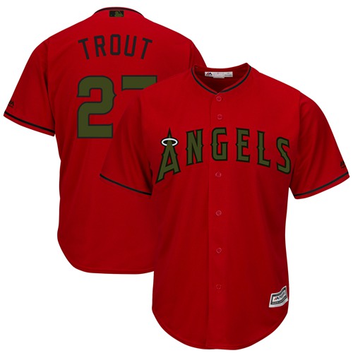Angels of Anaheim #27 Mike Trout Red New Cool Base 2018 Memorial Day Stitched MLB Jersey
